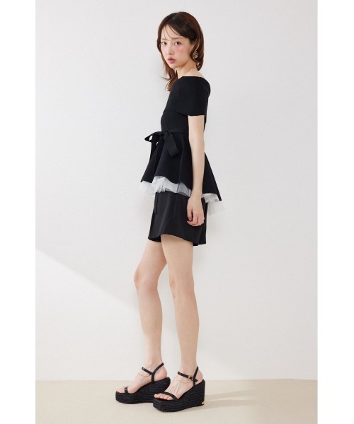 ニット セーター チュールレイヤードハーフスリーブニットトップス　春服 夏服 レディースの画像