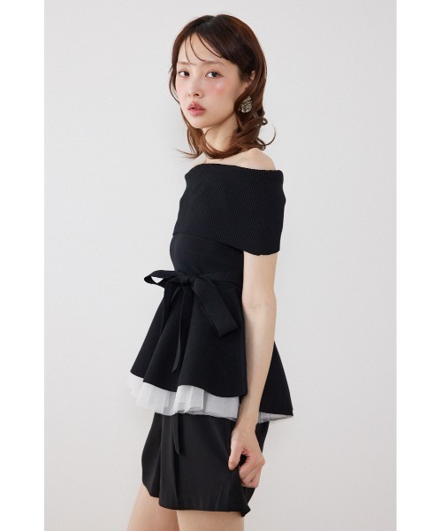 ニット セーター チュールレイヤードハーフスリーブニットトップス　春服 夏服 レディースの画像