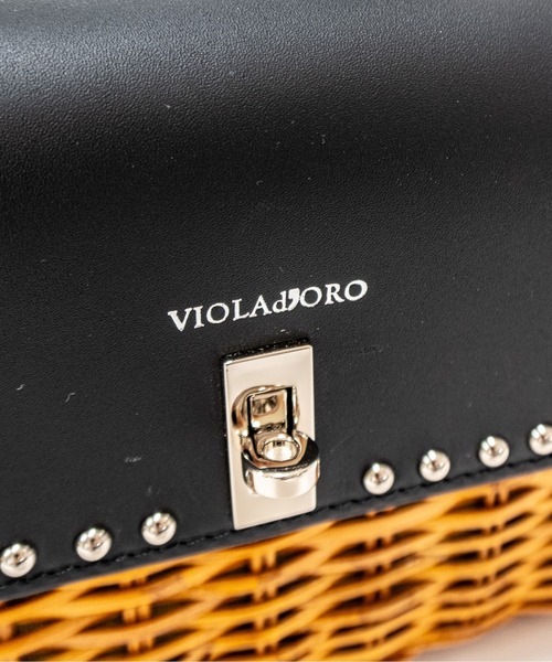かごバッグ カゴバッグ 「VIOLAd'ORO/ヴィオラドーロ」スタッズ付きスプリットラタン　2WAYトップハンドルバッグ　かごバッグの画像