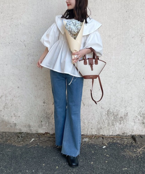 「hinari」 ブーツカットデニムパンツ FREE ネイビー レディース_画像9