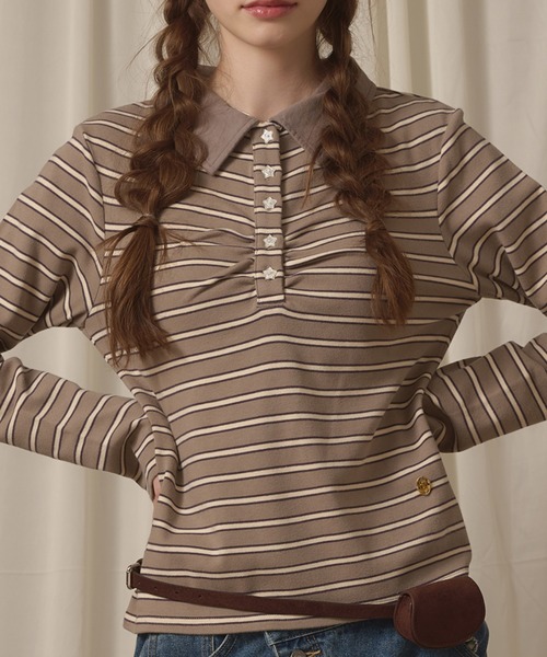 hazyl tシャツ long sleeve gather polo T-shirt / ロングスリーブ 