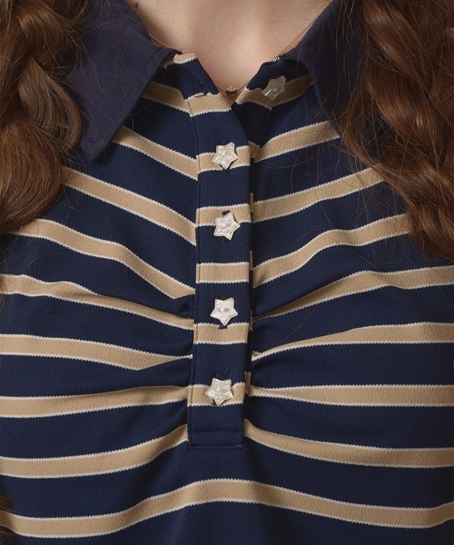 hazyl tシャツ long sleeve gather polo T-shirt / ロングスリーブ 