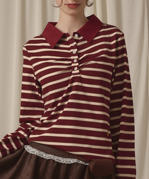 hazyl tシャツ long sleeve gather polo T-shirt / ロングスリーブ 