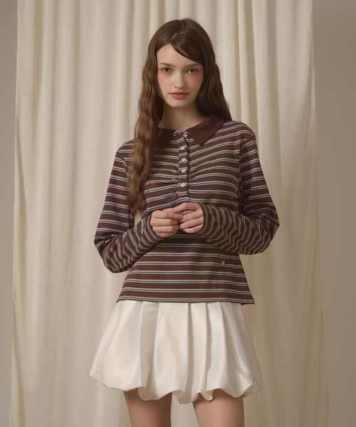 hazyl tシャツ long sleeve gather polo T-shirt / ロングスリーブ 