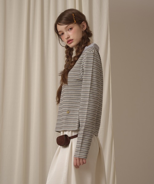 hazyl tシャツ long sleeve gather polo T-shirt / ロングスリーブ 