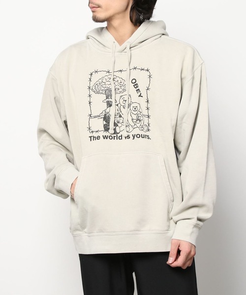 OBEY（オベイ） パーカー 裏起毛 イラストプリント入り プルパーカー