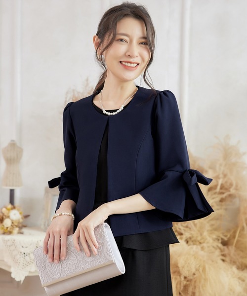 DRESS+ カーディガン ボレロ ショートジャケット ノーカーラー