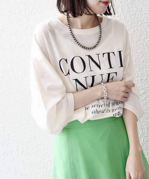 SHIPS tシャツ Tシャツ シアー ロゴ プリント 7分袖 TEE