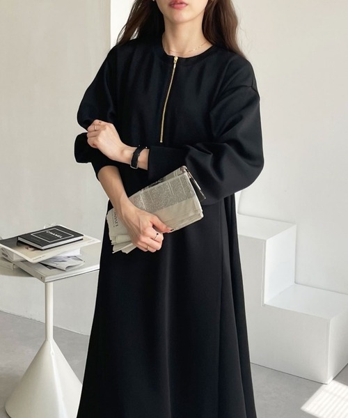 ワンピース 「全骨格細見え/低身長サイズ有」すっきり見せ！前後2WAYハーフジップワンピース | GeeRA | 23