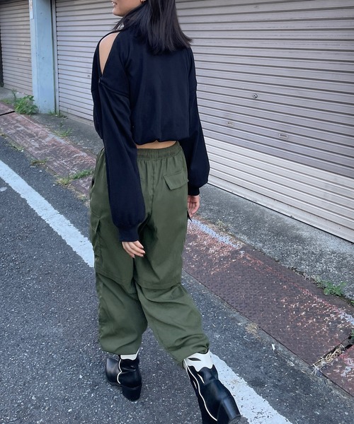 Roger&Raw トレーナー スウェット 肩ジップ刺繍クロップド