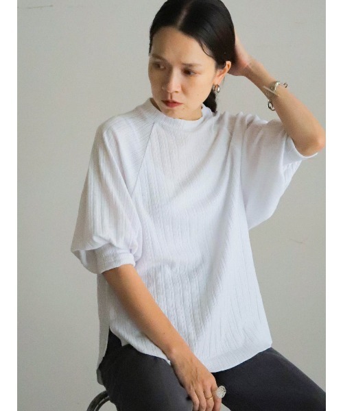 tシャツ ポリエステルランダムリブ　ボリューム袖P/O レディース FIL DE FER tシャツ ポリエステルランダムリブ ボリューム袖P/O