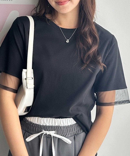 GeeRA tシャツ 綿100％袖シアー切替シルケットTシャツ