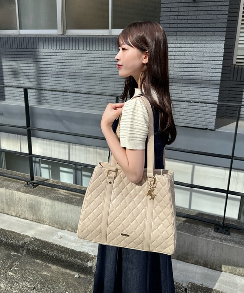 トートバッグ キルティングA4トートバッグ/キルティングバッグ/ 合皮 レディースの画像