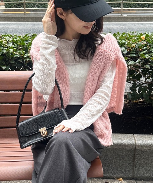 トップス OU RANAN（ラナン） tシャツ シャーリングクルーネックシアートップス