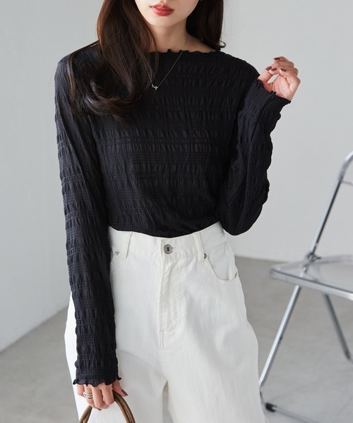 RANAN（ラナン） tシャツ シャーリングクルーネックシアートップス