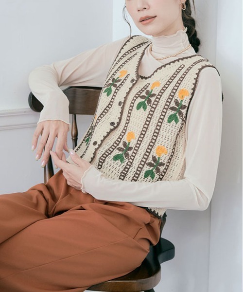 Mal.レレレさんクロシェベストジレ新品未使用タグ付き本日配信完売品です un dix cors ベスト ジレ 「透け感で大人の主役級レイヤード