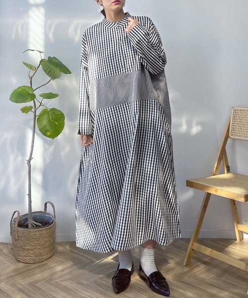 AS KNOW ワンピース ゆるり切り替えミックスワンピ―ス