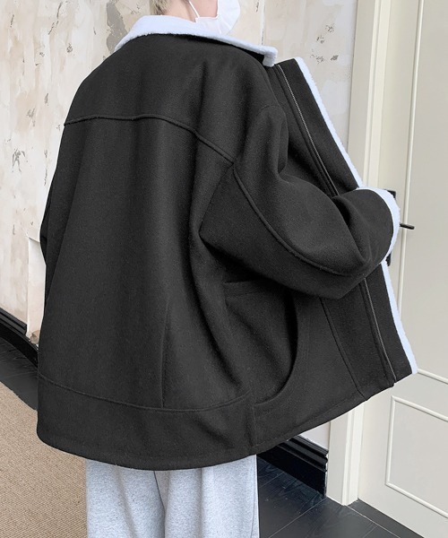 ポケット付きボアジップブルゾン　ブラック ブルゾン アウター 「FVLMEN」back boa zip jacket/バック ボア
