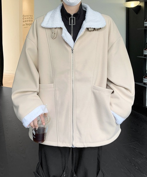 ポケット付きボアジップブルゾン　ブラック ブルゾン アウター 「FVLMEN」back boa zip jacket/バック ボア