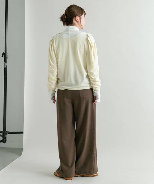 KBF tシャツ パフスリーブ2WAYベロアトップス レディース