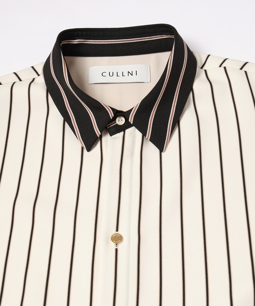 CULLNI シャツ Melange Stripe Twill Asymmetrical Short Sleeve