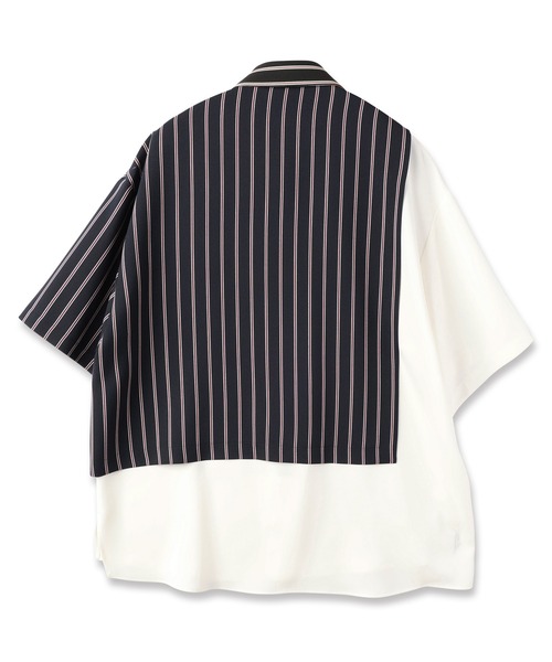 CULLNI シャツ Melange Stripe Twill Asymmetrical Short Sleeve