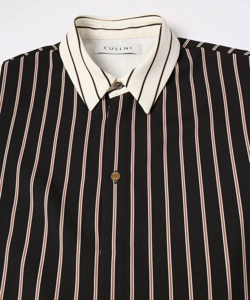 CULLNI シャツ Melange Stripe Twill Asymmetrical Short Sleeve
