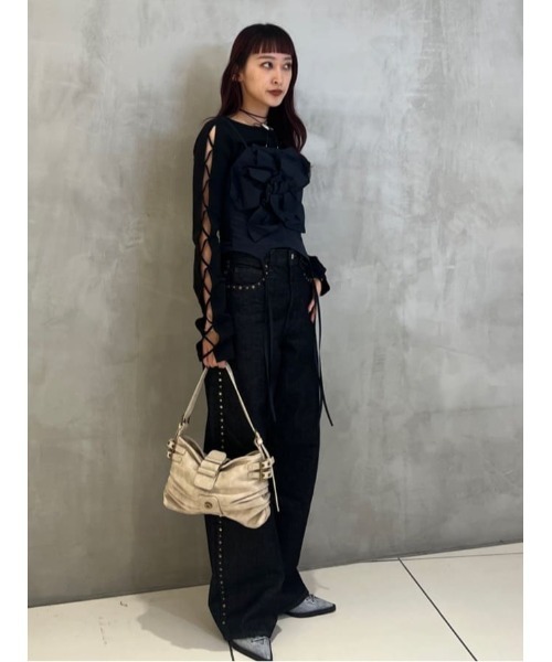 tシャツ LACE UP SLEEVE CUT TOPS　レースアップ スリーブ カット トップス レディース セール】LACE UP SLEEVE CUT TOPS レースアップ スリーブ カット