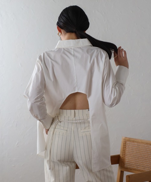 ブラウス シャツ BACK OPEN BLOUSE レディース raffime ブラウス シャツ バックオープンシアーシャツ