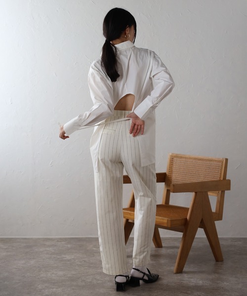ブラウス シャツ バックオープンデザインシャツ レディース ENC ブラウス シャツ back belt open shirt / バックベルト