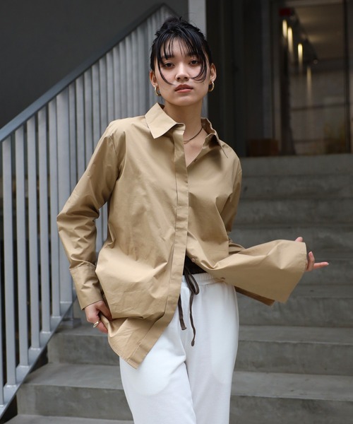 ブラウス シャツ バックオープン コットンブラウス レディース ENC ブラウス シャツ back belt open shirt / バックベルト