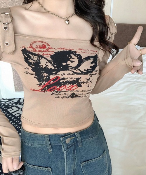 shopnikoniko tシャツ ショート丈 ロンT エンジェル ベルトオフ