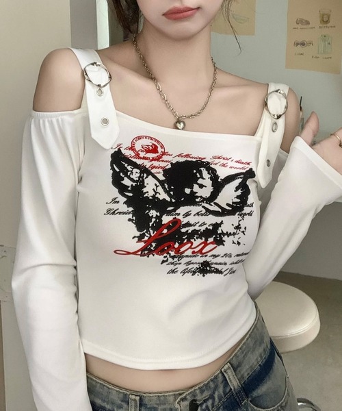 shopnikoniko tシャツ ショート丈 ロンT エンジェル ベルトオフ