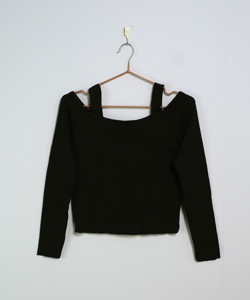 SCULPTOR Off-Shoulder Tee オフショルダー長袖Tシャツ セール】Off-Shoulder Cropped Sweatshirt（Tシャツ/カットソー