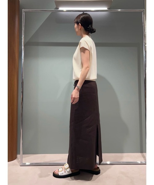 リネンスカート ミラオーウェン Mila Owen スカート 共ベルト付ストレートリネンマキシスカート