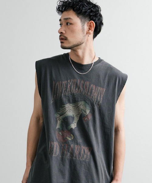 Ed Hardy タンクトップ ワンサイズ Ed Hardy タンクトップ EdHardy ピグメント加工 ビッグ
