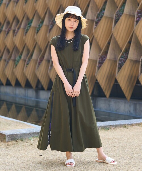 MHL .ノースリーブシャツワンピース オリーブ サイズI 5色展開】「Emerald Motel」ノースリーブ シャツワンピース