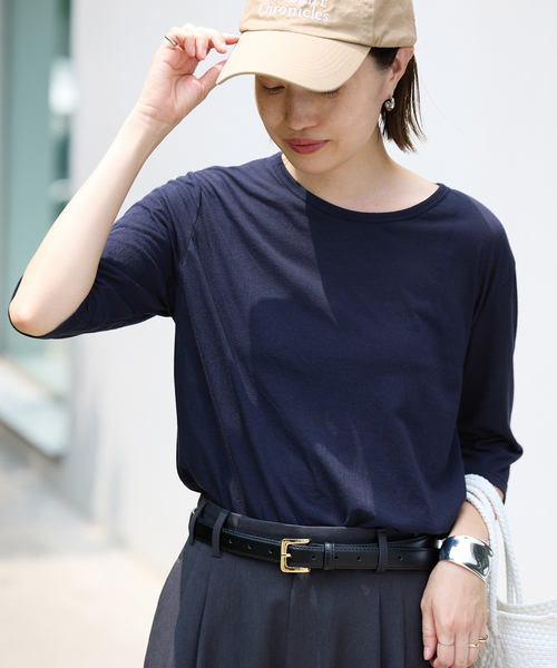 tシャツ 「追加」シアー天竺5分袖Tシャツ レディース