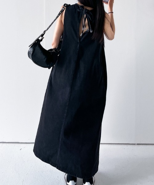 FAVORITO ワンピース バックリボンデニムロングワンピース