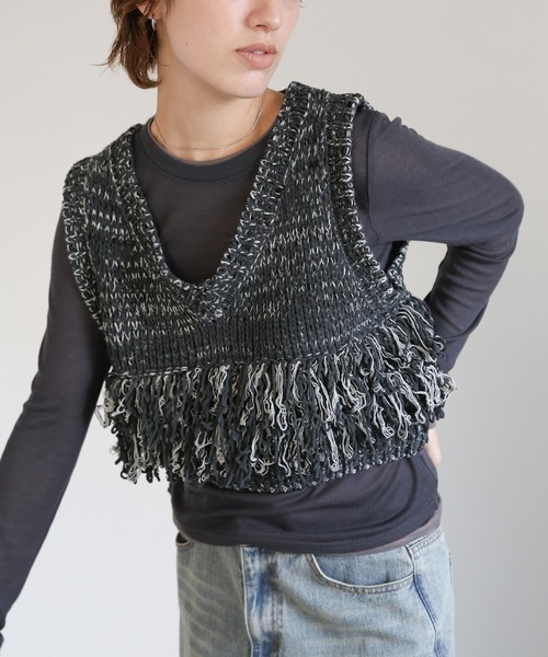 select MOCA（セレクトモカ） ベスト ジレ 2WAYミックスフリンジベスト