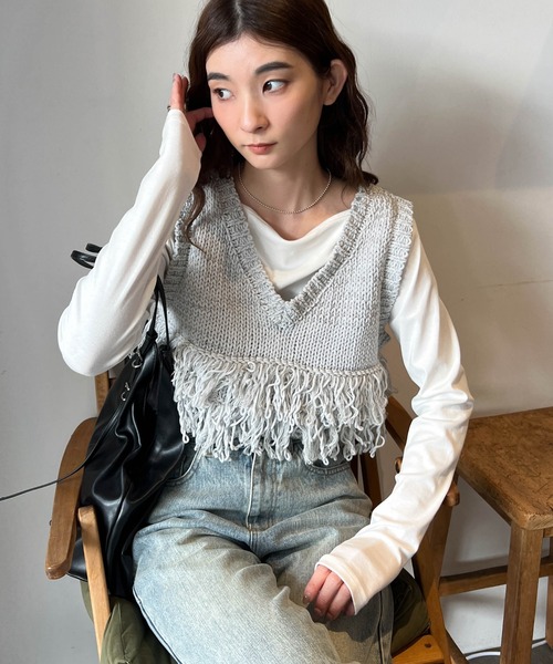 select MOCA（セレクトモカ） ベスト ジレ 2WAYミックスフリンジベスト
