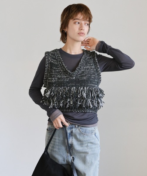 select MOCA（セレクトモカ） ベスト ジレ 2WAYミックスフリンジベスト