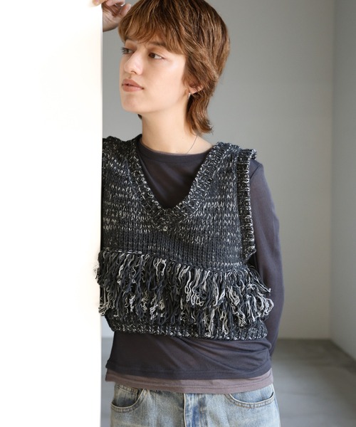 select MOCA（セレクトモカ） ベスト ジレ 2WAYミックスフリンジベスト