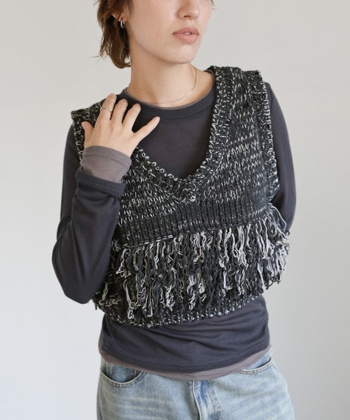 select MOCA（セレクトモカ） ベスト ジレ 2WAYミックスフリンジベスト