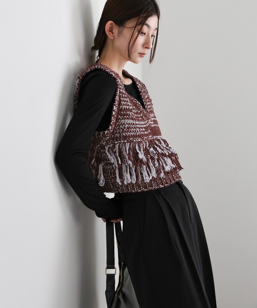 maco chokki ブラック フリンジベスト 楽天市場】今っぽ 「 重ねて 体型カバー 」フリンジ ベスト チュニック