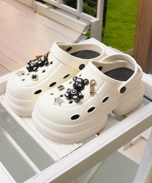 サンダル ビジュー付き 厚底クロッグサンダル / Thick-soled clog