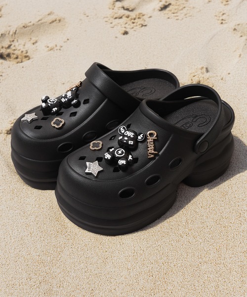 サンダル ビジュー付き 厚底クロッグサンダル / Thick-soled clog