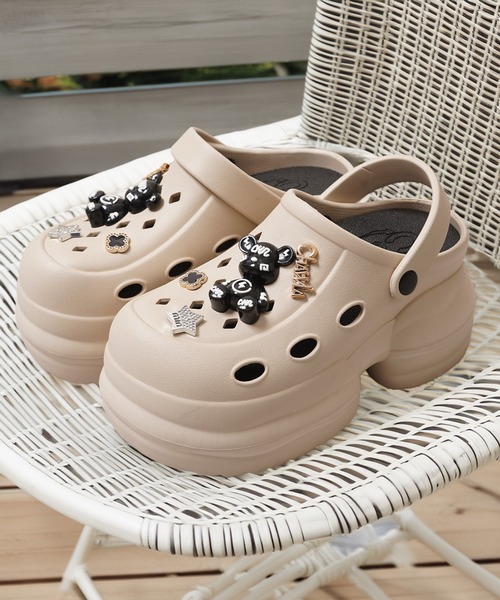 サンダル ビジュー付き 厚底クロッグサンダル / Thick-soled clog
