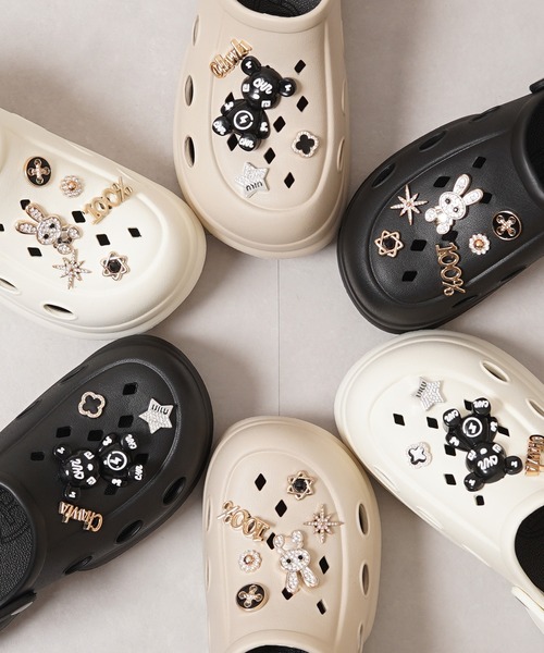厚底 サンダル 夏 ビジュー付き 厚底クロッグサンダル / Thick-soled