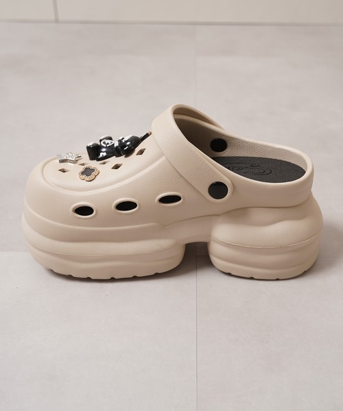 厚底 サンダル 夏 ビジュー付き 厚底クロッグサンダル / Thick-soled